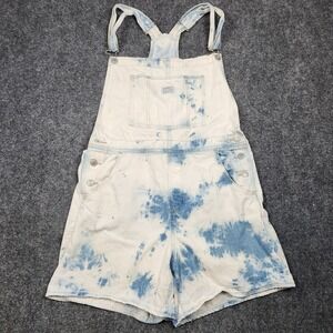 Levi's White and Blue Tie-Dye Short Overalls